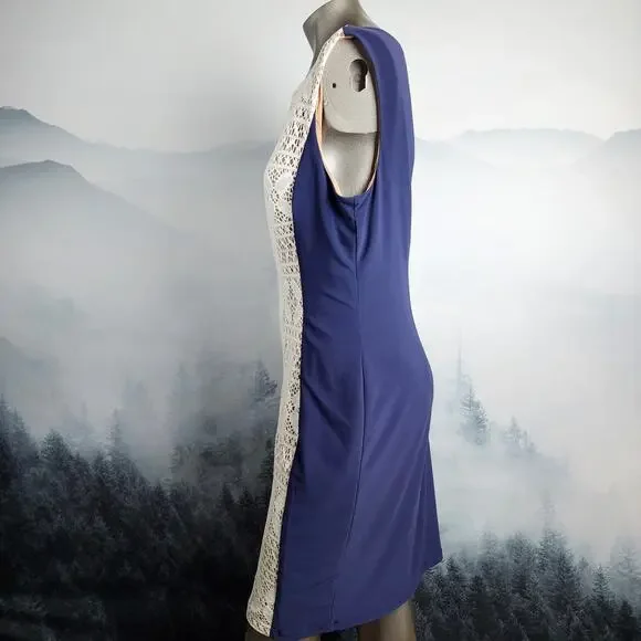 Anne Klein Sleeveless Lace Blue and White Sheath Dress | Women's 14 - Picture 4 of 15